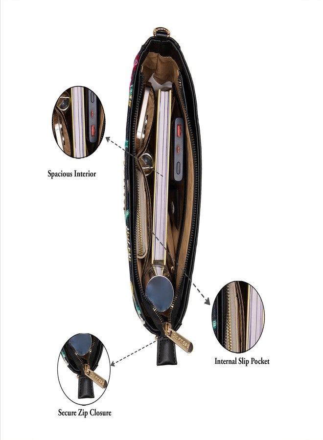 Caprese Elsa Medium Satchel Bag for Women with Adjustable & Detachable Strap | Elegant Embroidery Faux Leather Handbag | Multi-Compartment Crossbody Shoulder Bag for Special Occasions (Black) - Image 5